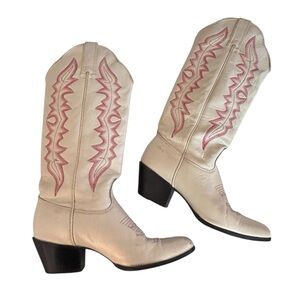 Rare Vintage 1982 Kenny Rogers Women's Western Cowboy Boots Size 8 Cream Pink